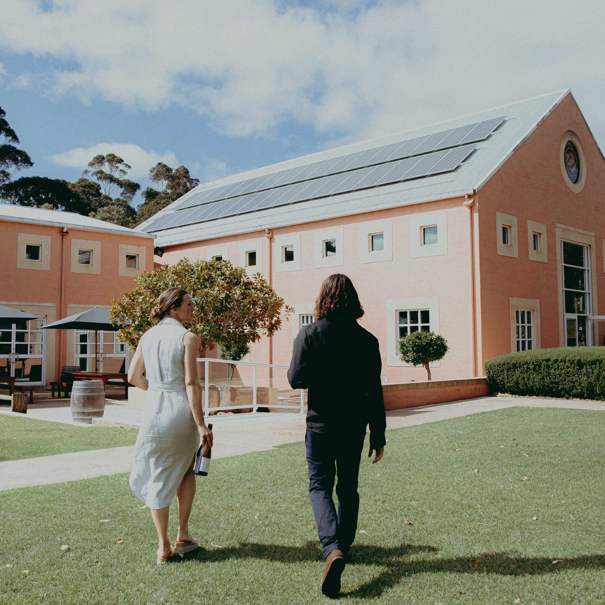 Fermoy Estate Cellar Door exterior with visitors enjoying a wine tasting experience