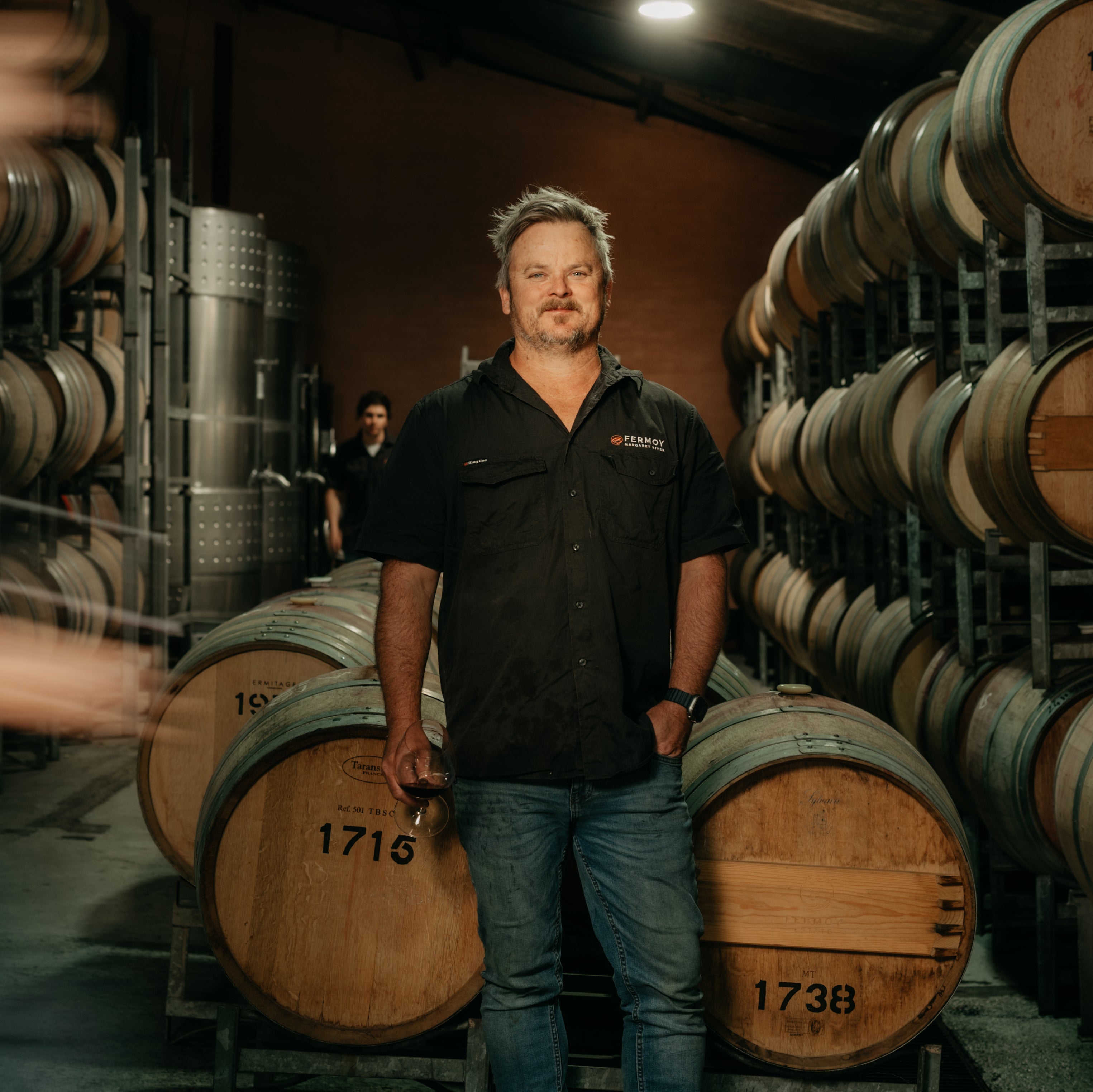 Fermoy Estate winemaker in the barrel hall at Margaret River, overseeing the aging process.